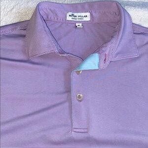 Peter Millar Summer Comfort performance polo pink blue micro stripe Sz M